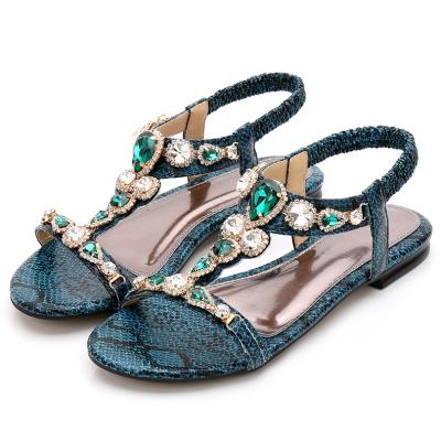 China Fashion trend JUNO new design fashion lady fail flat sandals shoes for women with rhinestone deco for sale