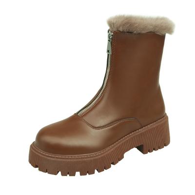 China JUNO New Fashion Lightweight Designer Midi Boots Warm Shoes For Lightweight Women With Thick Outsoles Faux Fur Lining for sale