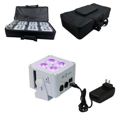 China 4PCS 18W RGBWA+UV 6IN1 DMX IR Battery Operated Wireless Remote Control Flat Led DJ Par Light Wedding DJ Uplights for sale