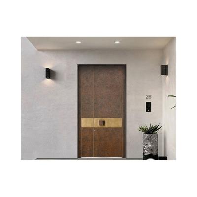 China Waterproof Basic Track Designs Simple Modern Villa Interior Main Double Door Aluminum Alloy Carved Exterior Brass Finish Security Doors for sale