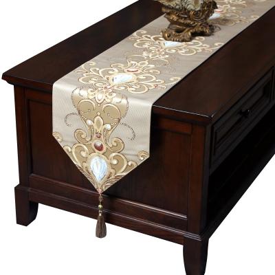 China Wholesale Cheap Durable Jacquard Embroidery Hand Tassel Table Runner Wedding Hotel Banquet Table Coffee Table European Luxury Use for sale