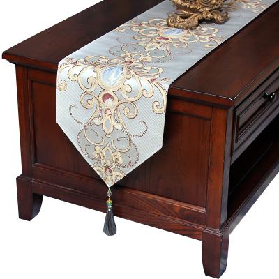 China European luxury wholesale cheap durable jacquard embroidery hand tassel table runner hotel banquet table TV cabinet use for sale