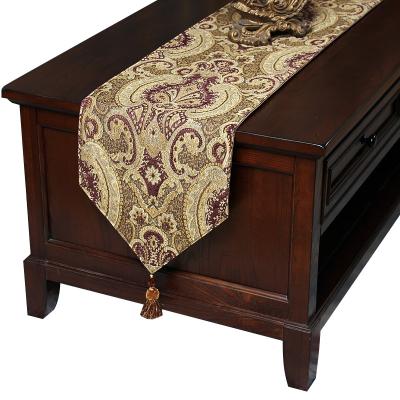 China Durable Manufacturers Lead Embroidery Luxury American Handmade Tassel Jacquard Chenille Grade Top Table Runner Used In Hotel Home for sale