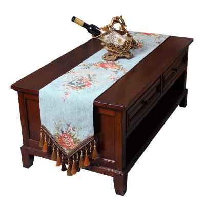 China American classic handmade tassel embroidery jacquard chenille table runner table runner hotel party wedding wholesale durable non durable for sale