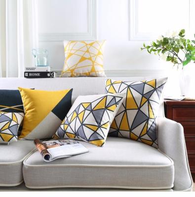 China Gray Geometric Striped Pattern Cushion Cover 100%Polyester Modern Nordic Modern Yellow Sustainable Yellow Cushion Cover for sale