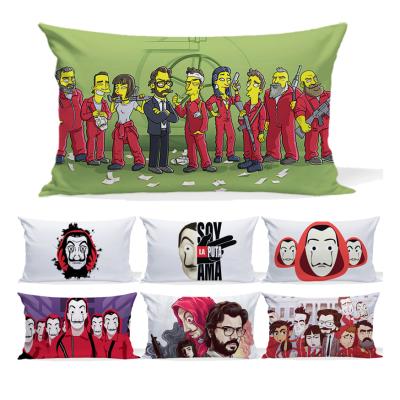 China 50x30cm Cartoon Anime Money Heist Pillow Case Viable Polyester Fabric Pillow Case Sofa Car Bedroom Decor for sale