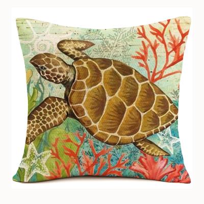 China Sustainable Blue Ocean Animal Decorative Custom Design Sea Fish Cushion Square Cotton Linen Tile Covers Cases for sale