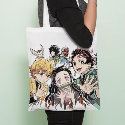 China Japanese Anime Handled New Style Summer Painting Lady's Tote Bag Cartoon Handbags Tote Blank Cotton Canvas Beach for sale