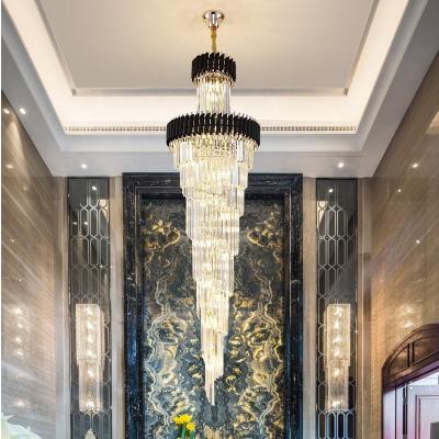 China Luxury Hotel Lobby Stair Crystal Glass Light Fixture Pendant Luxury Black for sale