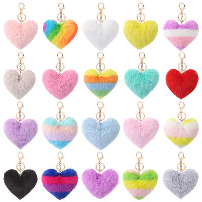 China Promotions Wholesale Multi Color Mini Faux Rabbit Fur Balls Fluffy Heart Pom Pom Keychain for sale