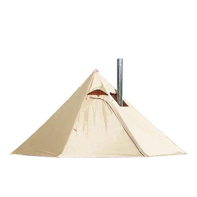 China Diagonal tie type cotton canvas tent large family bell tent hot sale camping roof top tents with pipe fireproof window en venta