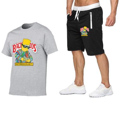 China Amazon Selling Summer Fashion Breathable 100% Cotton Men Plus Size Backwoods Shorts And T-shirt Two Piece Set for sale