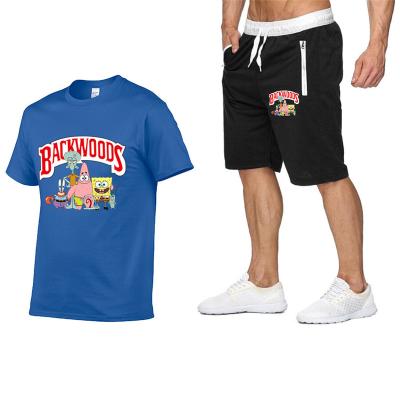 China Breathable Hot Selling Oversized Summer Streetwear T-shirt 100% Cotton Cookie Logo Custom Backwoods Apparel Shorts 2 Piece Set For Men for sale