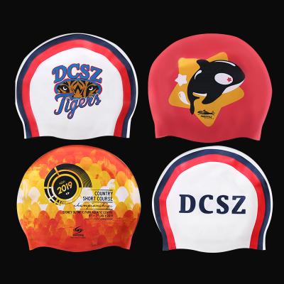 China Swim Cap Factory Price Silk Screen Printing Printed Swim Cap For Boys And Girls Swim Caps 100% Silicone for sale