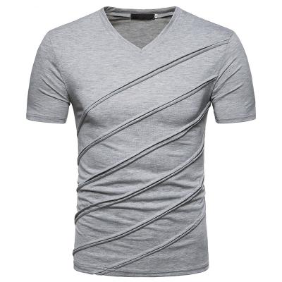 China Spring And Summer Thin V-Neck Men'S New Large Size Solid Color Breathable T-shirts for sale