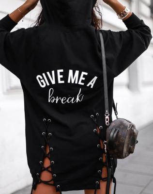 China Breathable 2021 New Arrivals Fall Plus Size Long Sleeve Fashion Vintage Letter Printed Hoodies Dress for sale