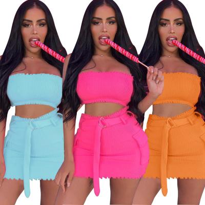 China Plus Size 2021 Summer Women Spring And Candy Colors Sleeveless Crop Top And Mini Skirt 2 Piece Set for sale