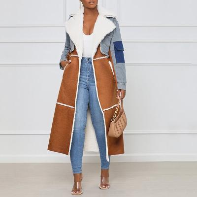 China 2021 New Arrivals Sustainable Women Denim Jackets Faux Fur Fashion Ladies Winter Clothes Long Trench Coats for sale