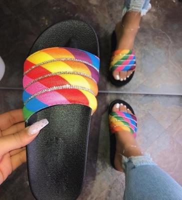 China Fashion Wholesale Anti-slippery non slip and diamond soft flat bottom women's rainbow shoes and slippers for sale