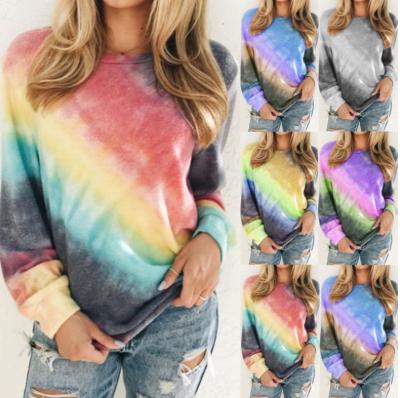 China 2020 Breathable Gradient Rainbow Long Sleeve Round Neck T-Shirt for sale