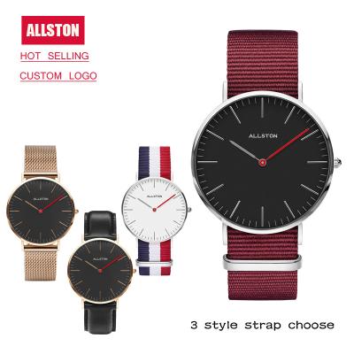 China Alarm NATO Strap Minimalist Mesh Man Leather Luxury Own Brand Quartz OEM Watch for sale