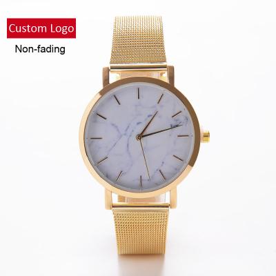 China Dropshipping Non-Specific High Quality Luxury Gold Plated Women Men Custom Made Marble Metal Mesh Band Watch Watch for sale