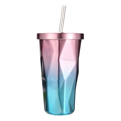 China Fashion Double Wall Vacuum Insulation Diamond Shape CLASSIC Vacuum Insulated Coffee Straw Mug for sale