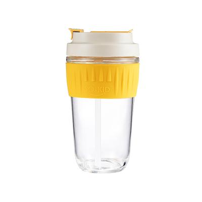 China Transparent Glass Mug Stocked With A Lid Coffee Cup Simple And Portable Dual Use Water Bottle With Straw for sale