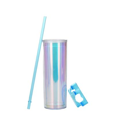 China Hot Selling Stocked Straight Double-Layer Straw Cup 450ml Symphony Laser Plastic Drink Cup for sale