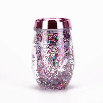 China CLASSIC Double Wall Eggshell Plastic U Shaped Cup Large Glittery Belly Plastic Cups Coffee Mug for sale