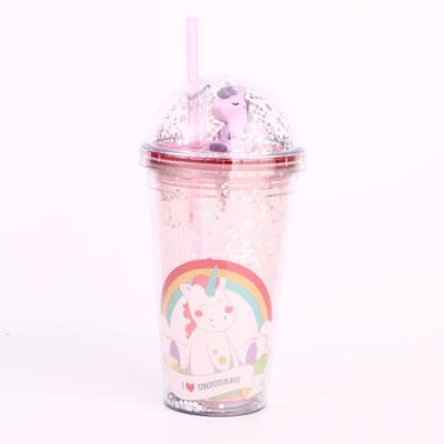 China Stored Creative Cartoon Double Layer Plastic Cup Student Unicorn Personality Summer Water Cup for sale