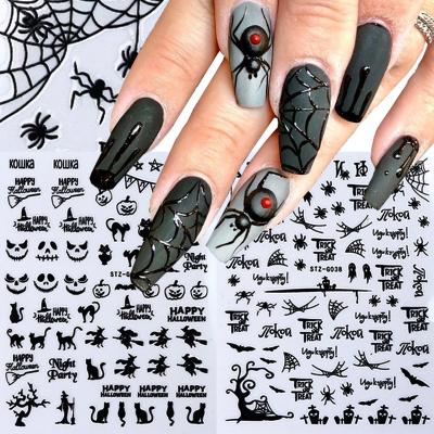 China Nail Art Slider DIY Pumpkin Skull Foil Transfer Stickers 3D Ghost Nail Art Charms Halloween Spider Web Manicure Slider Decoration for sale