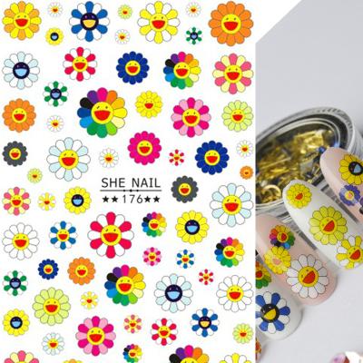 China Wholesale Japanese Sunflower Nail Art Charms 3D Flowers Luminous Yellow Nail Decals Nail Art Stickers Decoration Sun Sticker for sale