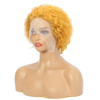 China Jerry Curl 1 With Bang Curly Pixie Big No Bob For Blonde Curly 613 Big Wave Mixed Color Women Full Lace Hair Pixie Short Wig for sale