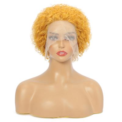 China Cheap raw short curly curly red lead lace wig prices 13x1 99j pixie water wave wigs virgin hair wigs wholesale lead 613 for sale