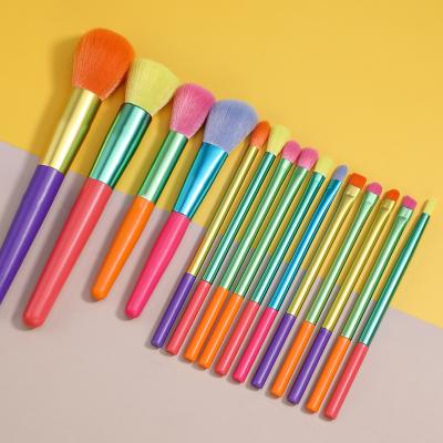 China Angular Blush 15 Pcs Colorful Makeup Concealer Brush Kabuki Premium Synthetic Foundation Face Powder Blending Eyeshadow Make Up Brush for sale