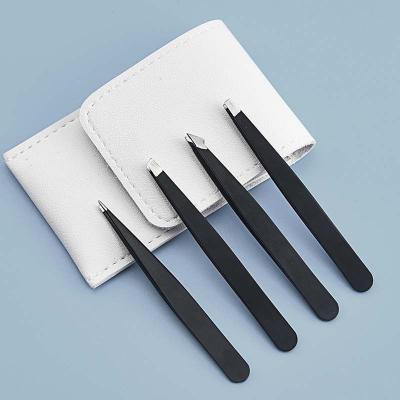 China Custom Eyelashes+lower Eyelashes+lower Eyelashes Portable Eyebrow Tweezer Black Logo 4 Pieces Stainless Steel Eyebrow Trimming Set for sale