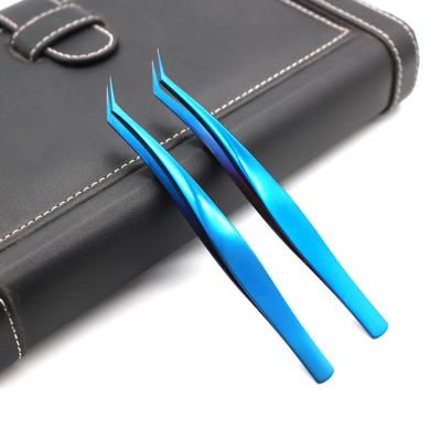 China Custom Ultra Long Contact Surface Private Label Logo Eyelash Tweezers 45 Degree Volume Eyelash Extension Tweezers for sale