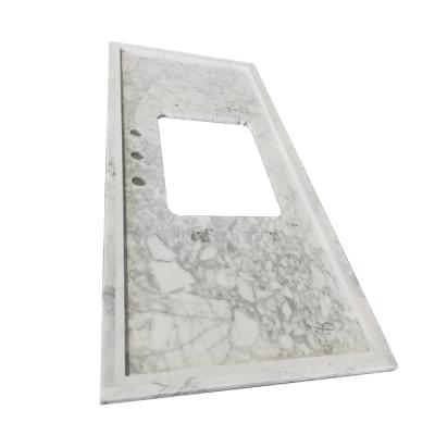 China Nature Stone Prefab Commercial Marble Stone Bathroom Countertops With Double Sinks for sale