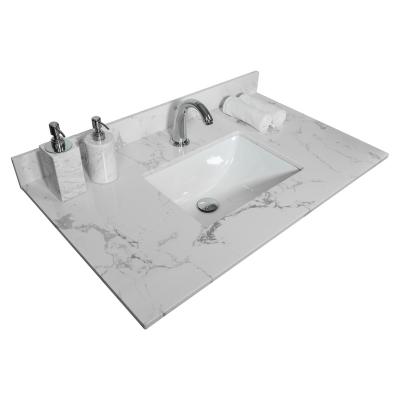 China Carrara Stone White Marble Color Engineered Stone 37x22bathroom Vanity Top Modern With Ceramic Sink Has Double Rectangle Undermount for sale