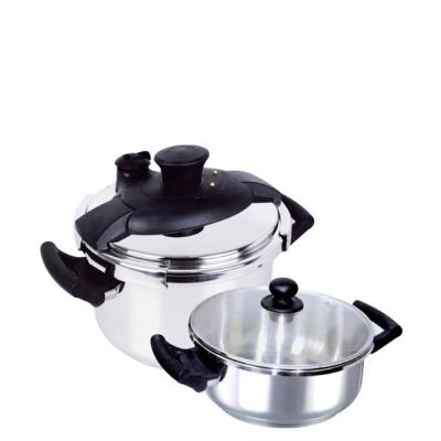 China GERMAN QUALITY 304 STAINLESS STEEL PRESSURE COOKER HOUSEHOLD COOKWARE TWO FLANGE workable SET KITCHENWARE TO SUIT ANY HEAT SOURCE for sale