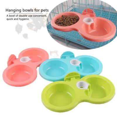 China Viable Hanging Bowls For Plastic Pets Double Bowl Pet Hanging Feeding Hanging Food Bowl Iron Cage for sale