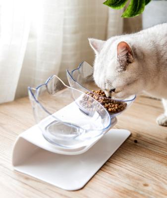 China Viable Feeding Water Bowl Cat Shape Transparent Double Pets Luxury Double Pet Bowl with Stand for sale