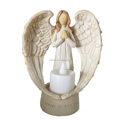 China Europe Loss Remembrance Gifts Angel Memorial Gifts Resin Praying Angel Sculpture Tealight Candle Holder In Memory Of Loved One for sale