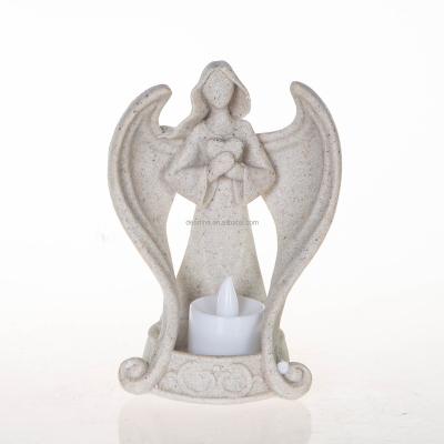 China Angel Statue Decor Memorial Gifts Sympathy Candle Angel Candle Chimes Figurines Decorative Europe Tealight Candle Holder Resin Heart for sale