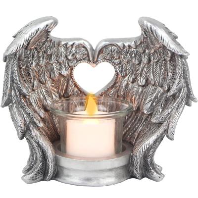 China Europe Angel Wing Candlestick Resin Tealight Candle Holder Perfect Handwork Decoration Home Silver /White for sale