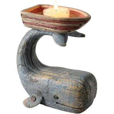 China Europe Whale Ship Candle Holder For Tea Light Candle Fun Nautical Ocean Decor Distressed Wood Finish for sale