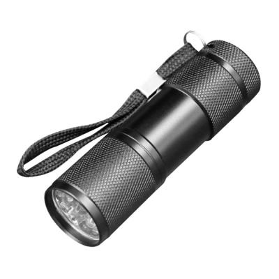 China Aluminum alloy adjustable handheld 395nm mini focus torch 9 led uv flashlight with brand logo free print for sale