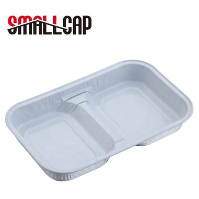 China Yysmallcap 186x115x23mm Airline Food Foil Airline Flight Casserole Two Compartment Aluminum Lunch Box Container AL186115-2W for sale