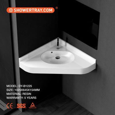 China Easy Clean Modern Solid Outdoor Triangle Sink Space Saving Wash Basin Bathroom Hard Stone Sink for sale